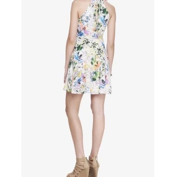 Express Watercolor Floral Fit & Flare Dress White - Picture 2 of 6